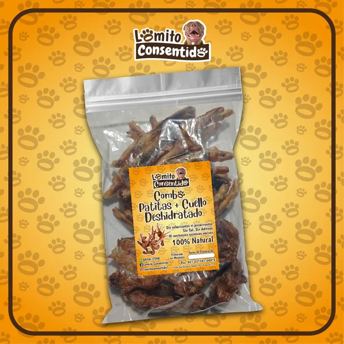 Combo de patitas y cuellos de pollo deshidratados para perros, paquete con 9 patitas y 9 cuellos, snack natural rico en calcio, glucosamina y ácidos grasos que favorecen articulaciones, dientes y pelaje