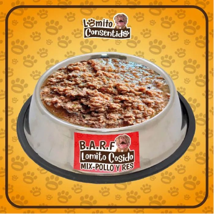 Barf Mix de pollo y res para perros, mezcla cocinada con hígado de pollo, menudencia, vegetales y frutas, presentación de 1 libra, alimento natural listo para servir que aporta proteínas, vitaminas y energía