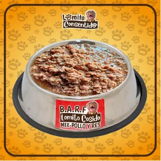 Barf Mix de pollo y res para perros, mezcla cocinada con hígado de pollo, menudencia, vegetales y frutas, presentación de 1 libra, alimento natural listo para servir que aporta proteínas, vitaminas y energía