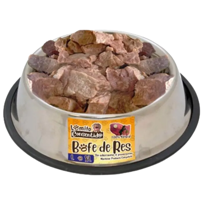 Libra de bofe de res en trozos medianos para perros grandes, snack natural rico en proteínas, hierro y vitamina D que fortalece piel, huesos y energía