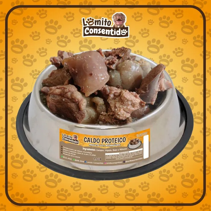 Caldo proteico para perros, mezcla de vísceras de res (hígado, corazón, riñones y bazo), presentación de 1.5 libras, alimento natural rico en proteínas, vitaminas y minerales que fortalecen sistema inmunológico, piel y pelaje