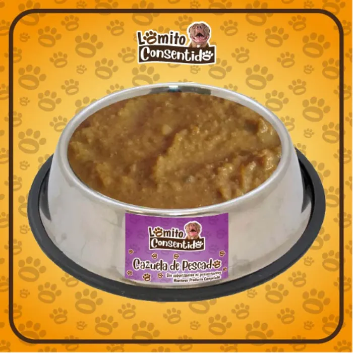 Cazuela de pescado para perros, mezcla natural de curvina, ayote y arroz, presentación de 1 libra, alimento cocinado listo para servir que aporta proteínas y energía