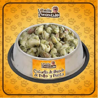 Hígado de pollo y pasta para perros, mezcla cocinada con espinacas, presentación de 1 libra, alimento natural listo para servir que aporta proteínas, hierro, vitaminas y energía