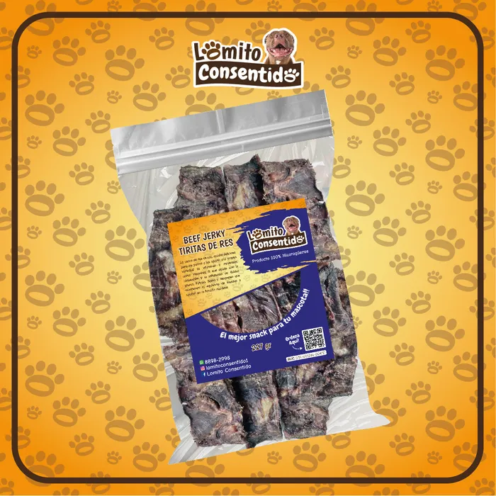 Beef jerky de res deshidratado para perros, paquete de media libra, snack natural rico en proteínas, potasio, sodio, magnesio y vitaminas B que favorecen energía y salud
