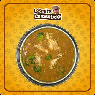 Estofado de pollo para perros, receta casera con pollo desmenuzado, menudencia molida, brócoli, ayote y papaya, alimento natural listo para servir, presentación de 1 libra, aporta proteínas, vitaminas, minerales y fibra para una digestión saludable