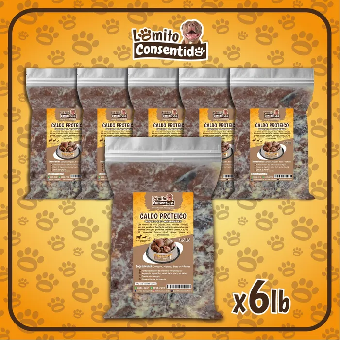 Paquete Lomito #6 para perros grandes, incluye 6 unidades de Caldo proteíco, alimento natural rico en proteínas y energía que fortalece piel, huesos y sistema inmunológico