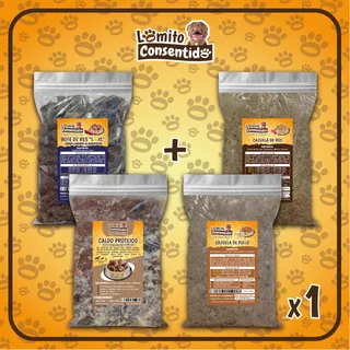Paquete Lomito Económico para perros, incluye 4 productos: 1 libra de bofe de res L-XL, 1 libra de cazuela de pollo, 1 libra de cazuela de res y 1.5 libras de caldo proteico, alimento natural variado y nutritivo a precio accesible