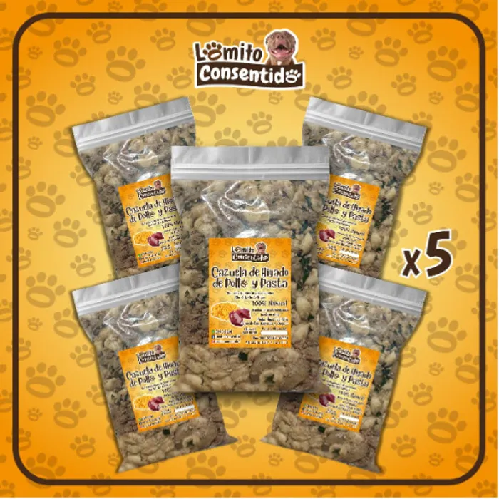 Paquete de hígado de pollo con pasta para perros, alimento natural rico en proteínas, hierro y vitaminas que fortalece energía, piel y sistema inmunológico, presentación de 5 libras
